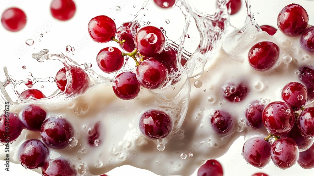 Red Grapes Splashing into White Liquid Red Grapes Splashing into White Liquid