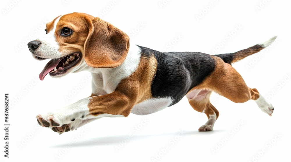 A Beagle Dog Leaping in Mid-Air with Tongue Out A Beagle Dog Leaping in Mid-Air with Tongue Out