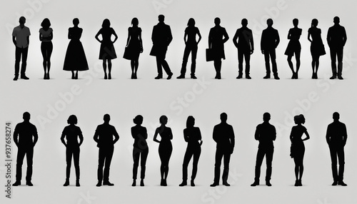 Illustration groupe silhouettes hommes femmes personnages noir. photo