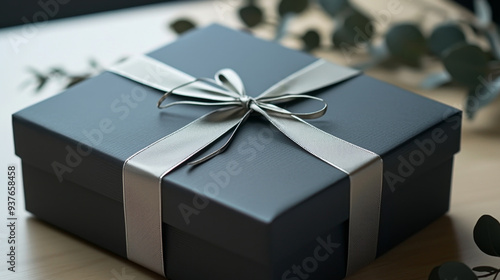 Elegant Gift Box with Silver Ribbon on Luxurious Fabric