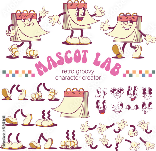 Flip calendar retro groovy mascot creation kit
