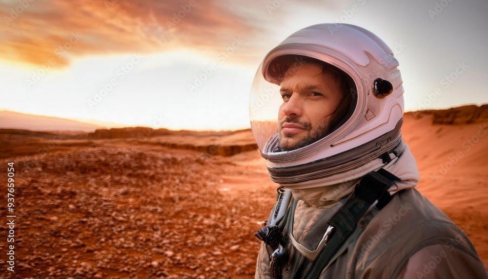 Cinematic male with Astronaut Helmet on desert. Generated image Cinematic male with Astronaut Helmet on desert. Generated image