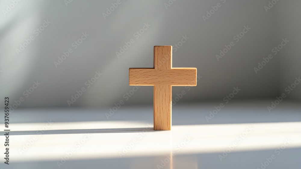 Minimalist Wooden Cross on Smooth White Surface Minimalist Wooden Cross on Smooth White Surface