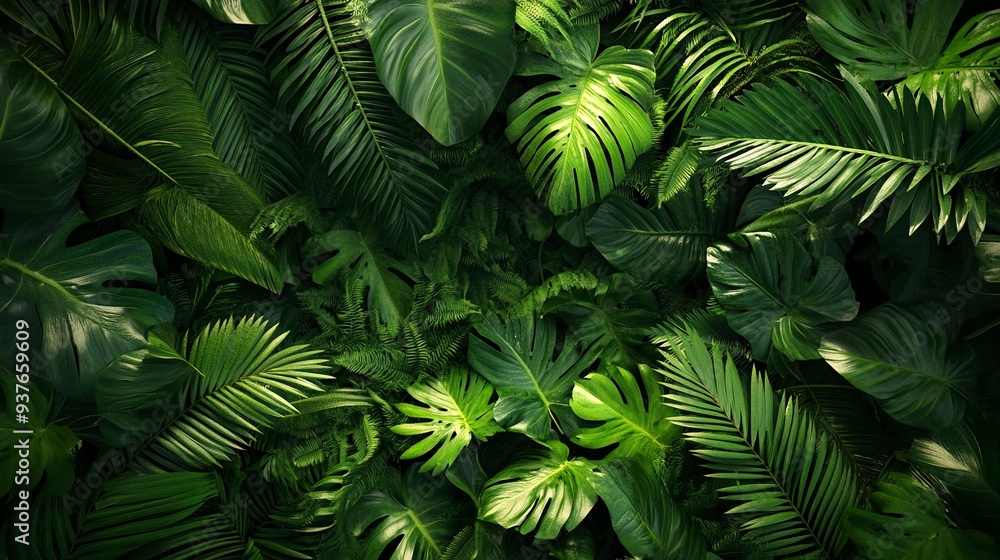 Fototapeta premium Nature leaves, green tropical forest, backgound concept. HD Realistic. generative ai