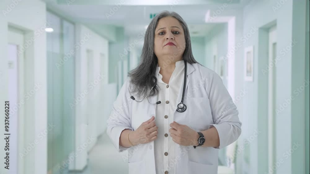 Serious Indian senior female doctor looking Serious Indian senior female doctor looking