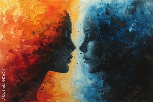 bipolar disorder mind mental health connection watercolor painting illustration hand drawing design symbol