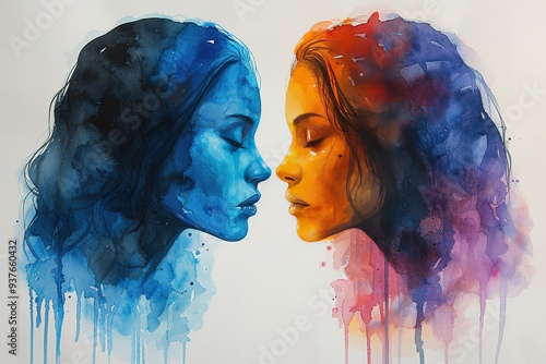 bipolar disorder mind mental health connection watercolor painting illustration hand drawing design symbol