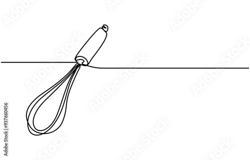 Beater Continuous Line Icon, Whisk Kitchen Icon In Line Style, Beater Continuous Line Icon, Vector continuous one single line drawing icon of whisk in silhouette on a white background. Linear stylized