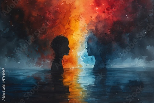 bipolar disorder mind mental health connection watercolor painting illustration hand drawing design symbol