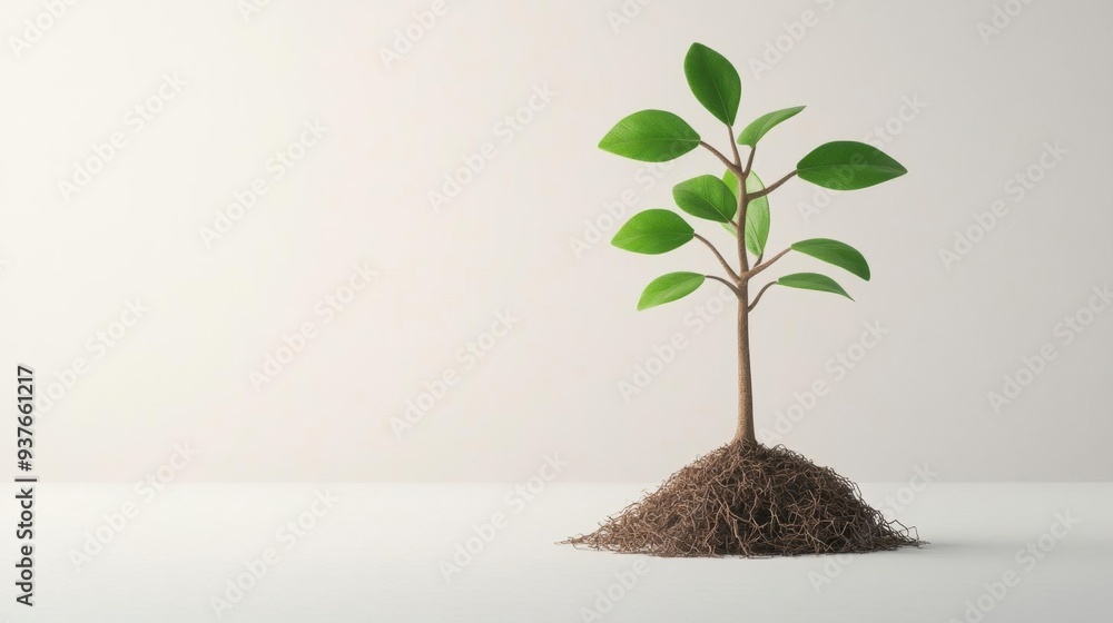 A young green plant emerging from soil, symbolizing growth, renewal, and nature's beauty in a minimalist setting. A young green plant emerging from soil, symbolizing growth, renewal, and nature's beauty in a minimalist setting.