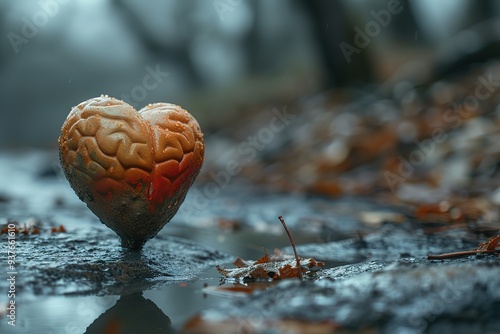 Figure of man with brain and red heart Love and intelligence