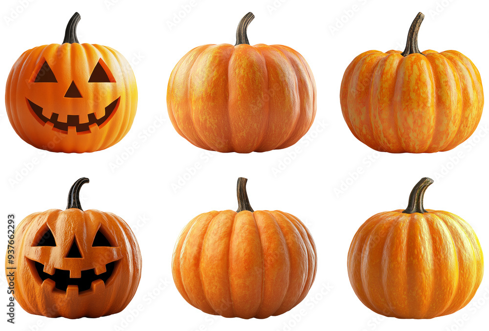 Halloween pumpkins and jack o lanterns set isolated on transparent background Halloween pumpkins and jack o lanterns set isolated on transparent background