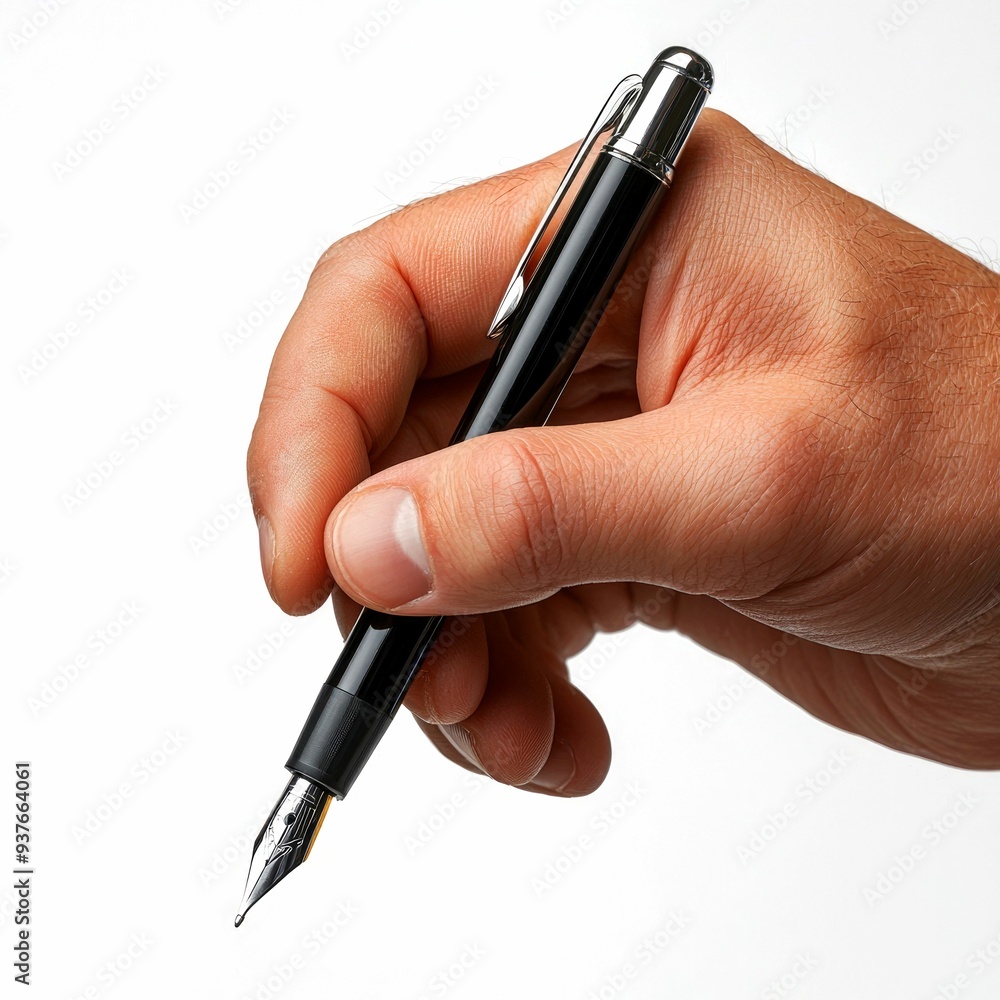 Close-up of a Hand Holding a Black Fountain Pen Close-up of a Hand Holding a Black Fountain Pen
