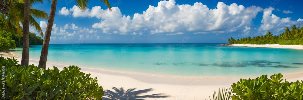 Pristine Beach, Sunny Day, Tropical Island Bliss Pristine Beach, Sunny Day, Tropical Island Bliss