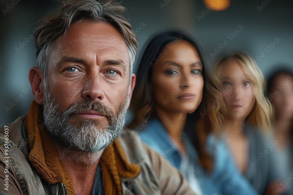 Men and women sitting in a circle during group therapy, supporting each other Men and women sitting in a circle during group therapy, supporting each other
