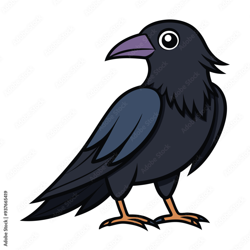 Fototapeta premium Beautiful Raven Crow Vector Illustration – Dark Bird Silhouette Art for Gothic, Nature, Halloween, and Fantasy Projects with Bold Black Feathers and Elegant Profile