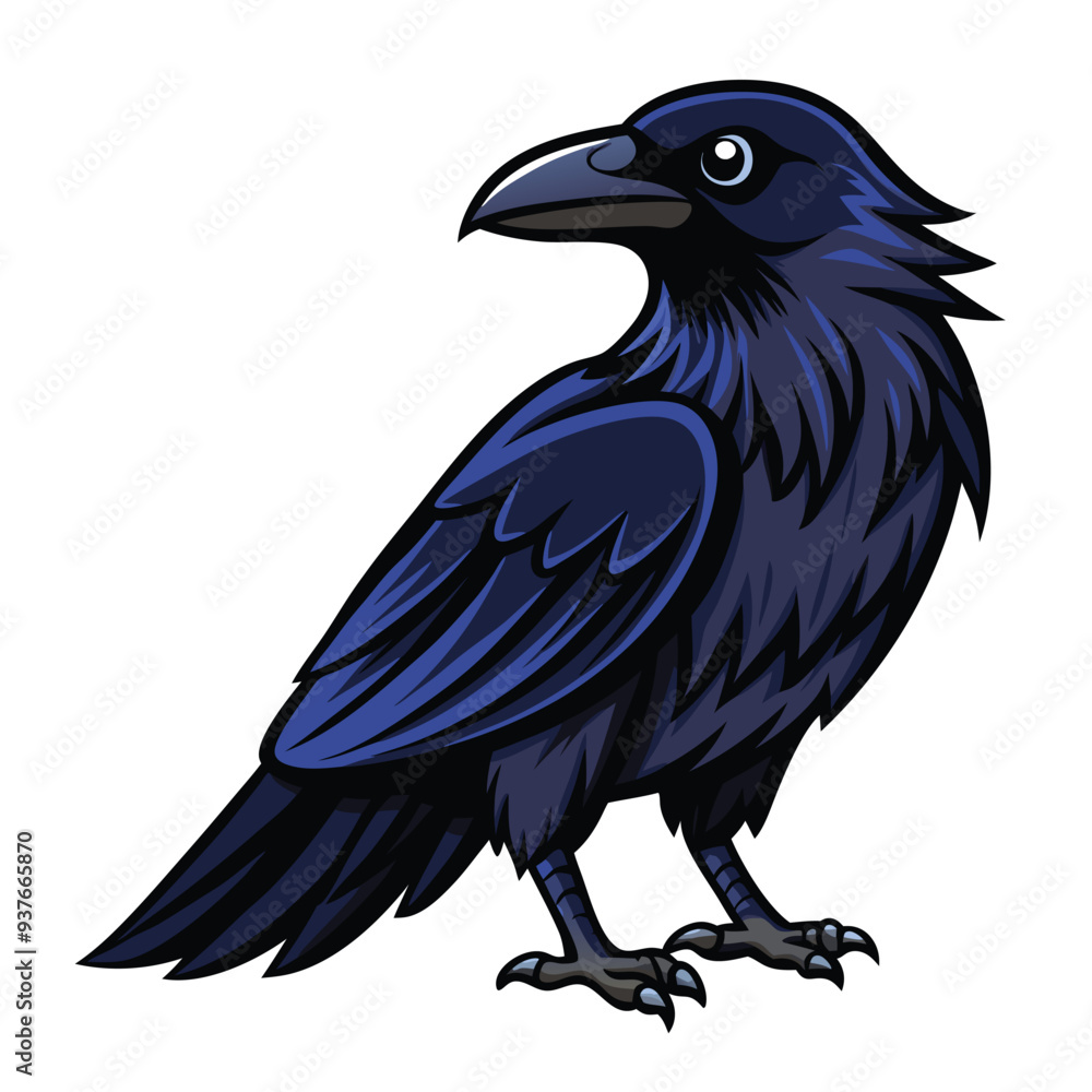 Fototapeta premium Beautiful Raven Crow Vector Illustration – Dark Bird Silhouette Art for Gothic, Nature, Halloween, and Fantasy Projects with Bold Black Feathers and Elegant Profile