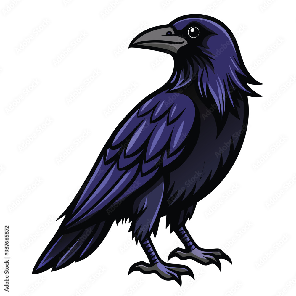 Fototapeta premium Beautiful Raven Crow Vector Illustration – Dark Bird Silhouette Art for Gothic, Nature, Halloween, and Fantasy Projects with Bold Black Feathers and Elegant Profile