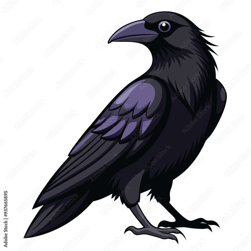 Fototapeta premium Beautiful Raven Crow Vector Illustration – Dark Bird Silhouette Art for Gothic, Nature, Halloween, and Fantasy Projects with Bold Black Feathers and Elegant Profile