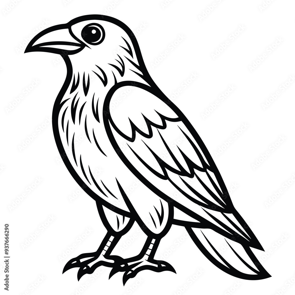 Fototapeta premium Beautiful Raven Crow Vector Illustration – Dark Bird Silhouette Art for Gothic, Nature, Halloween, and Fantasy Projects with Bold Black Feathers and Elegant Profile