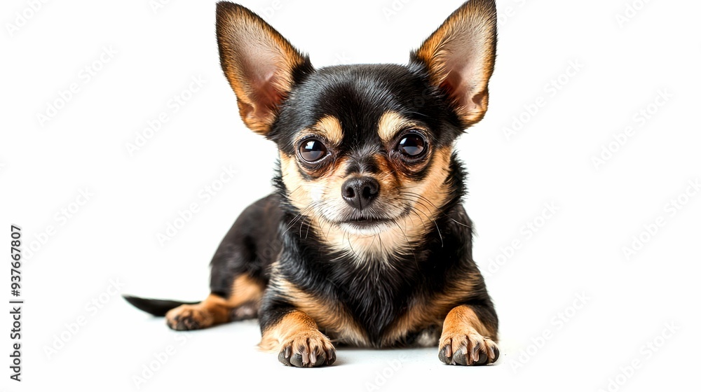 Black and Tan Chihuahua Dog Lying Down and Looking Up