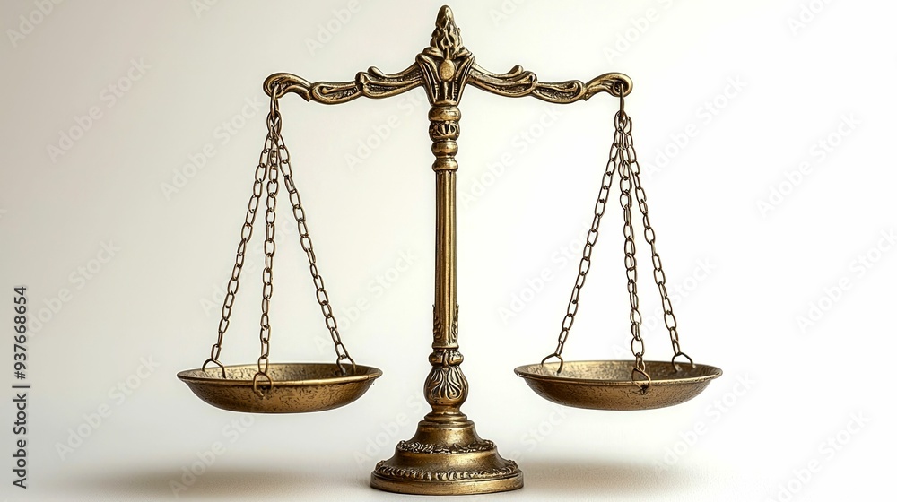 Ornate Brass Scales of Justice on White Background Ornate Brass Scales of Justice on White Background