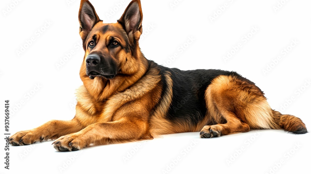 A German Shepherd Dog Lying Down on a White Background A German Shepherd Dog Lying Down on a White Background