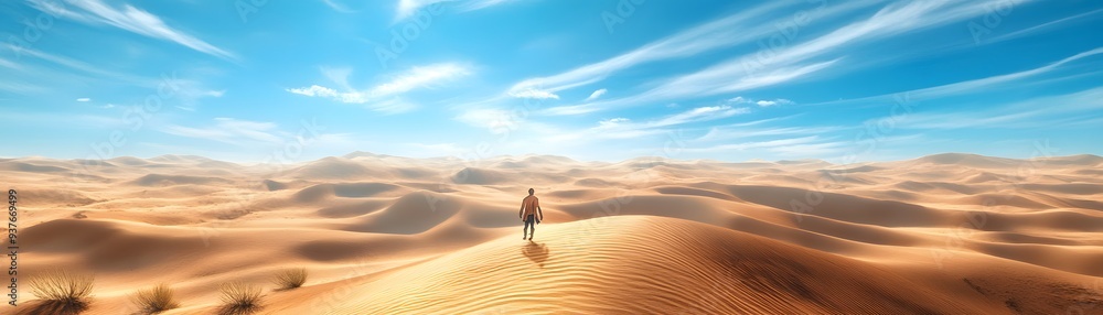 Lone Figure in a Vast Desert Landscape. Lone Figure in a Vast Desert Landscape.