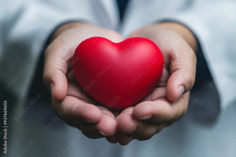 A compassionate gesture of love and care with a red heart held by medical hands A compassionate gesture of love and care with a red heart held by medical hands