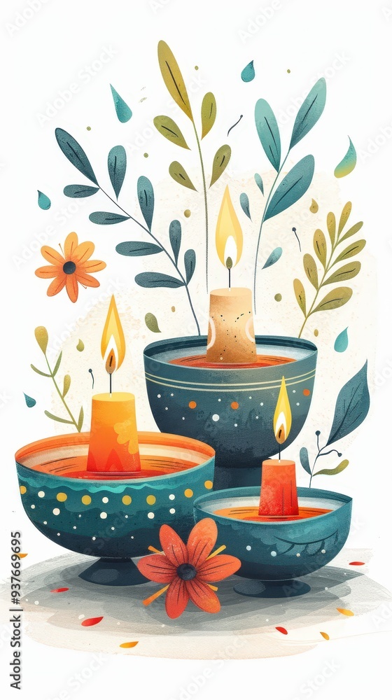 Three Candles with Floral Decorations. Three Candles with Floral Decorations.