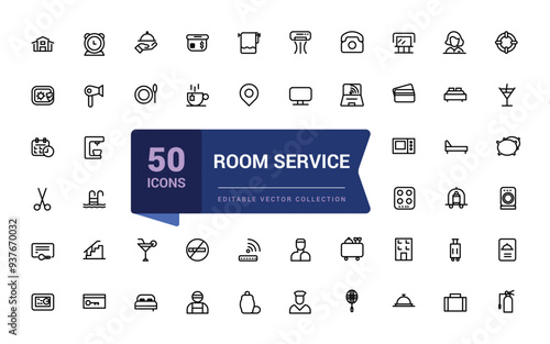 Room service icon set. Related to hotel, motel and hostel. Pixel perfect, minimalistic web and UI icon. Outline icon collections. Editable vector illustration.