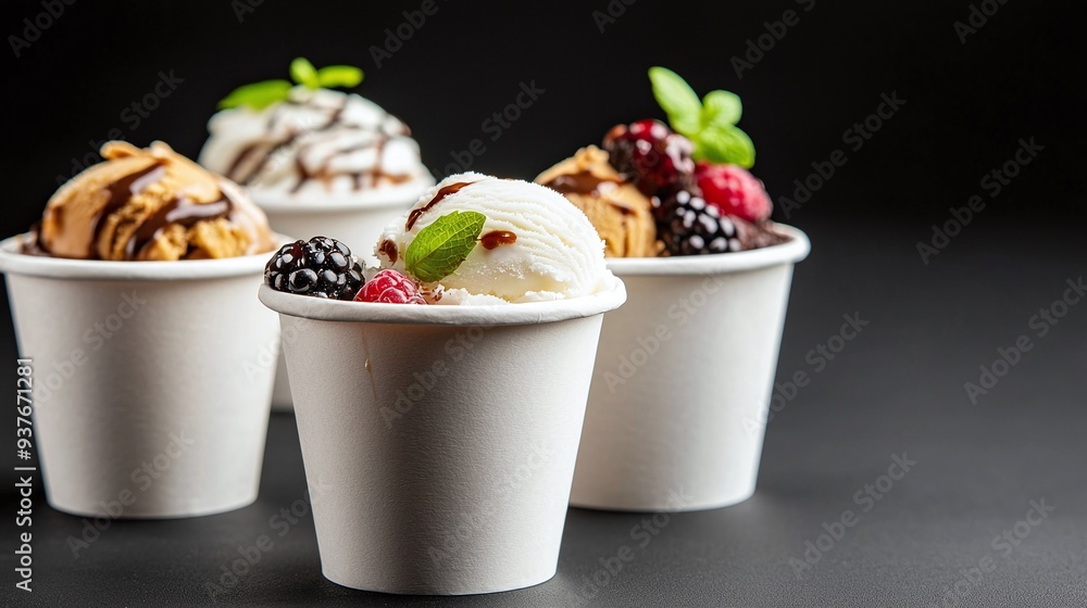 Assorted Ice Cream Flavors in White Paper Cups Assorted Ice Cream Flavors in White Paper Cups