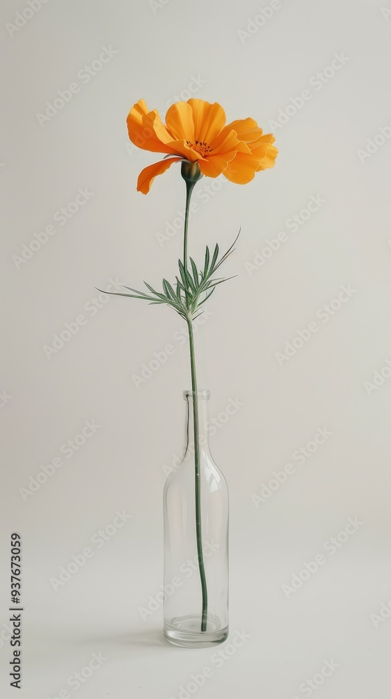 Obraz premium Single Orange Flower in Glass Vase.