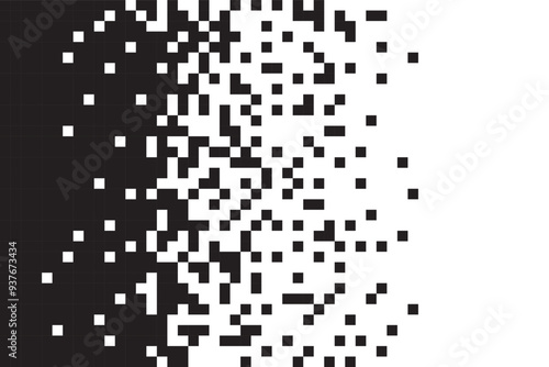 Dissolve pixel disperse blocks. Dust fragment, broken dots texture. Fractured disperse. Mosaic filled square dotted abstract pattern