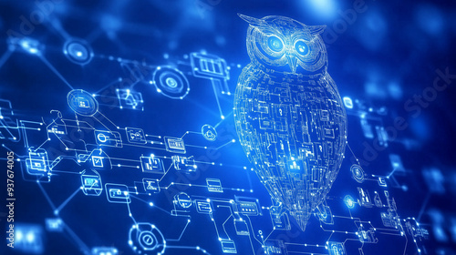 blue binary background with owl photo