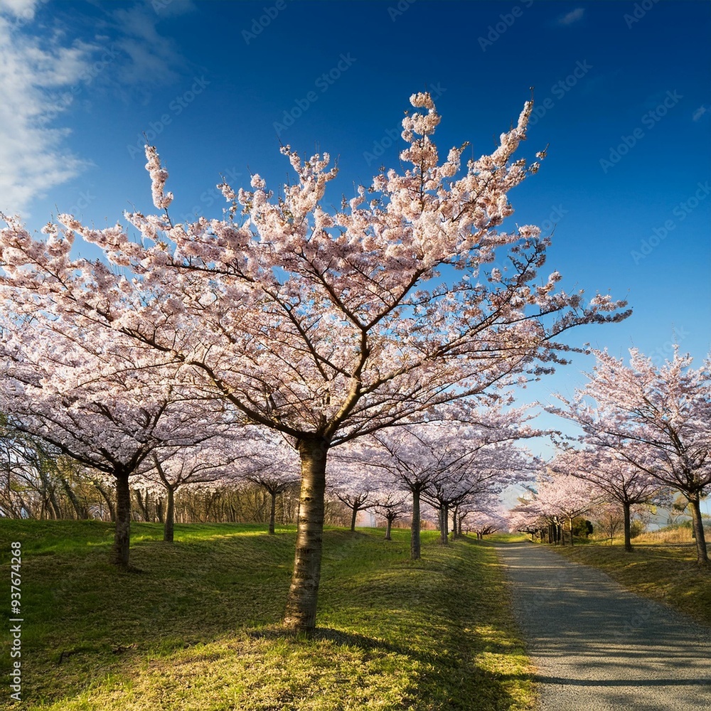 cherry trees blooming, AI generated cherry trees blooming, AI generated