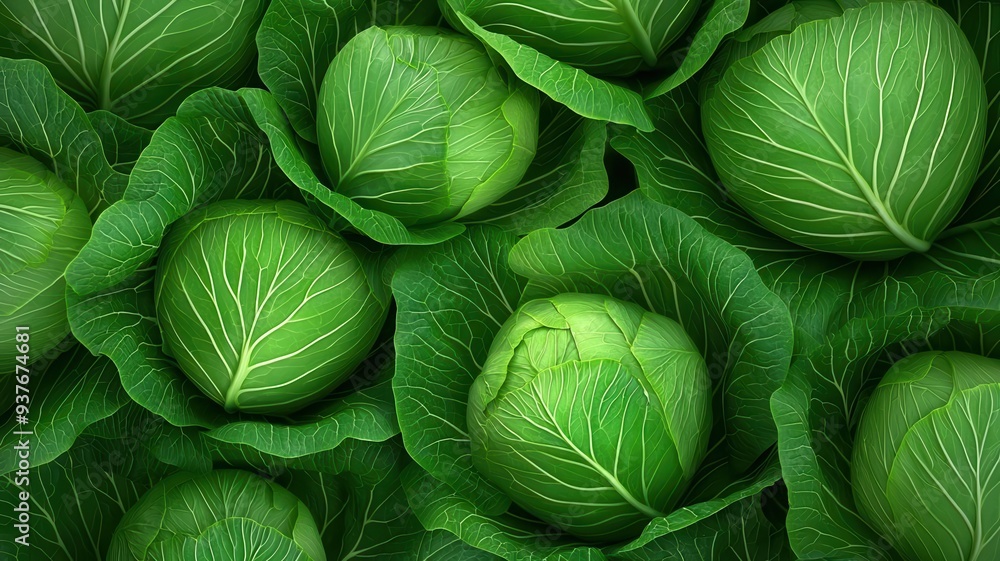 Fototapeta premium Organic cabbage, crisp green leaves, close-up, 3D illustration