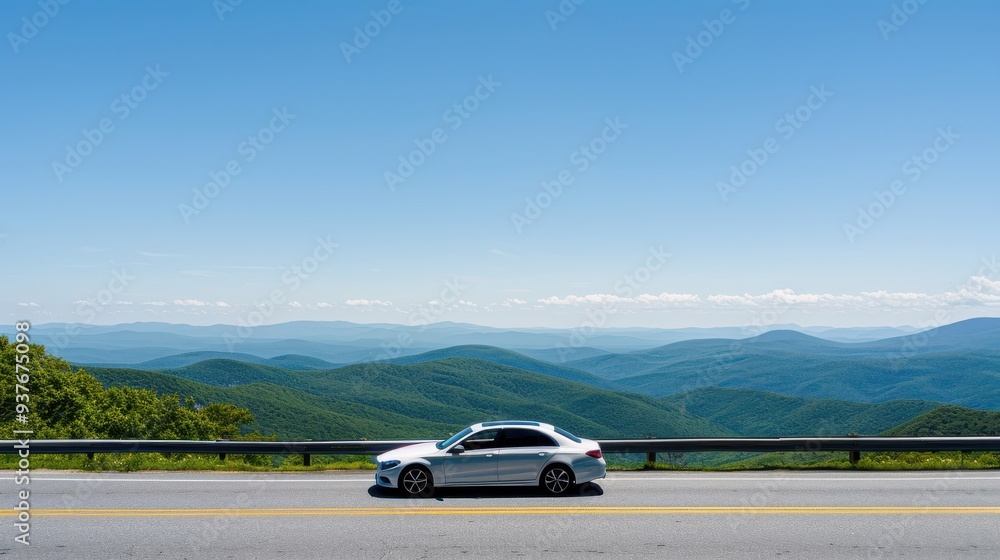 Naklejka premium Car Driving Along Mountain Ridge Scenic Highway