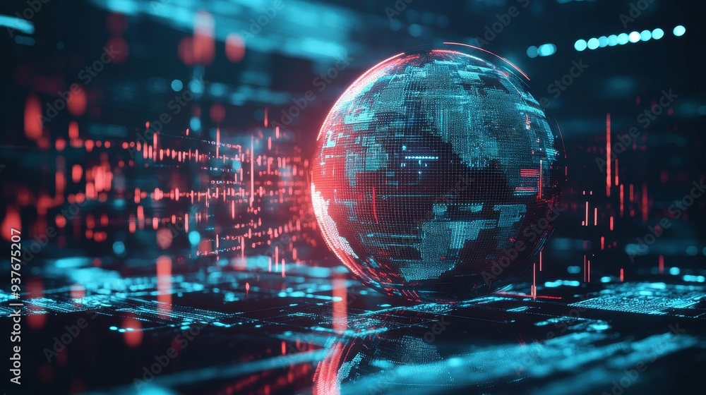 Futuristic Global Digital Landscape with Glowing Holographic Earth Futuristic Global Digital Landscape with Glowing Holographic Earth