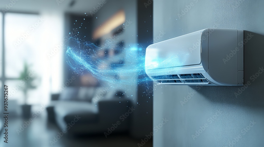 Modern Air Conditioning Unit Cooling a Bright Room Modern Air Conditioning Unit Cooling a Bright Room