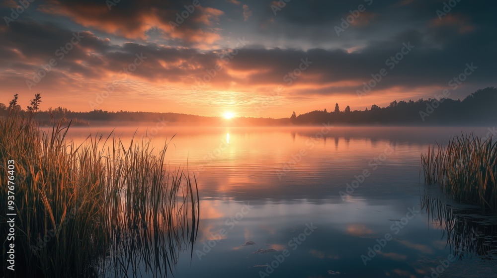 Beautiful photo landscape at sunrise or sutting with rising or setting sun over the morning or evening valley or floral meadow in summer Beautiful photo landscape at sunrise or sutting with rising or setting sun over the morning or evening valley or floral meadow in summer