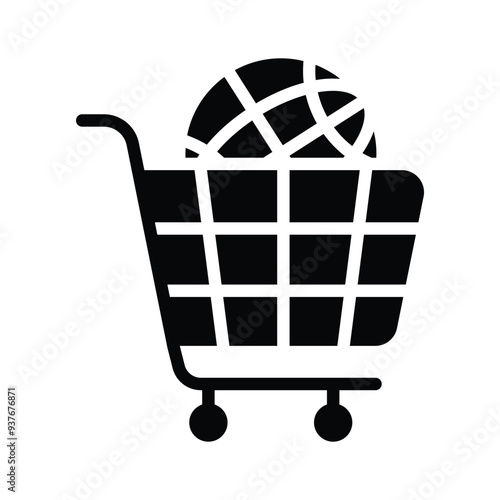 World globe with shopping trolley, global shopping vector design