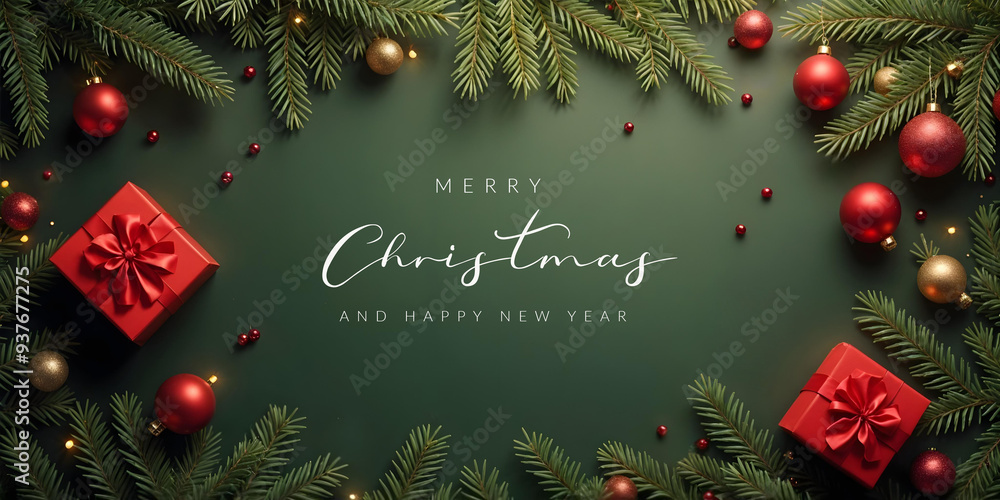 Nice christmas greeting card on geen background