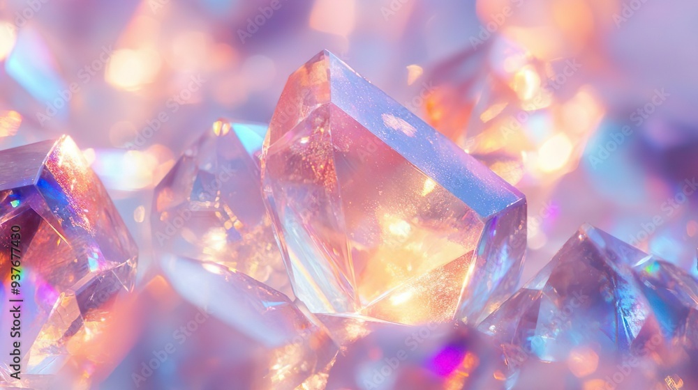 Close-up of shimmering crystal prisms ideal for creating perfect magical and enchanting background designs Close-up of shimmering crystal prisms ideal for creating perfect magical and enchanting background designs