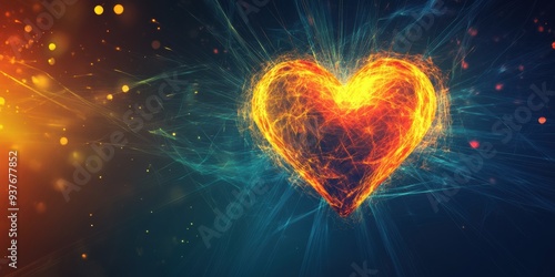 A vibrant, glowing heart shape with fiery colors, evoking feelings of love and passion in a dynamic, abstract background.