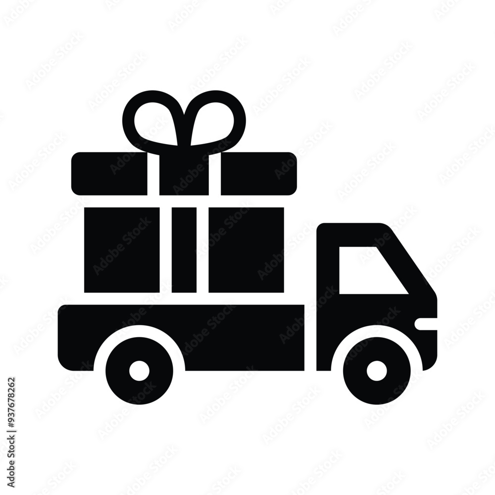 An icon showing a truck carrying a large gift box with a bow An icon showing a truck carrying a large gift box with a bow