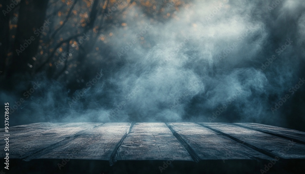 Fog in Darkness Filled with Eerie Blue Glow in Spooky Night Atmosphere Fog in Darkness Filled with Eerie Blue Glow in Spooky Night Atmosphere