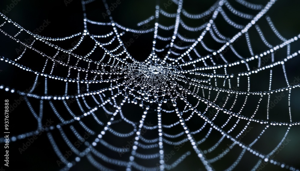 Naklejka premium Intricate Art of Weaving Spider Web in Dark Spooky Setting with Blue Light