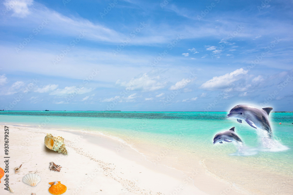 Beautiful tropical empty beach sea ocean with white cloud on blu Beautiful tropical empty beach sea ocean with white cloud on blu