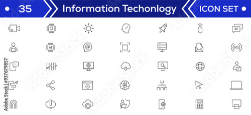 Information Technology Minimal line icons Bundle. Programming, Network, Website, Process, Internet, Data, Technology icon for apps and website